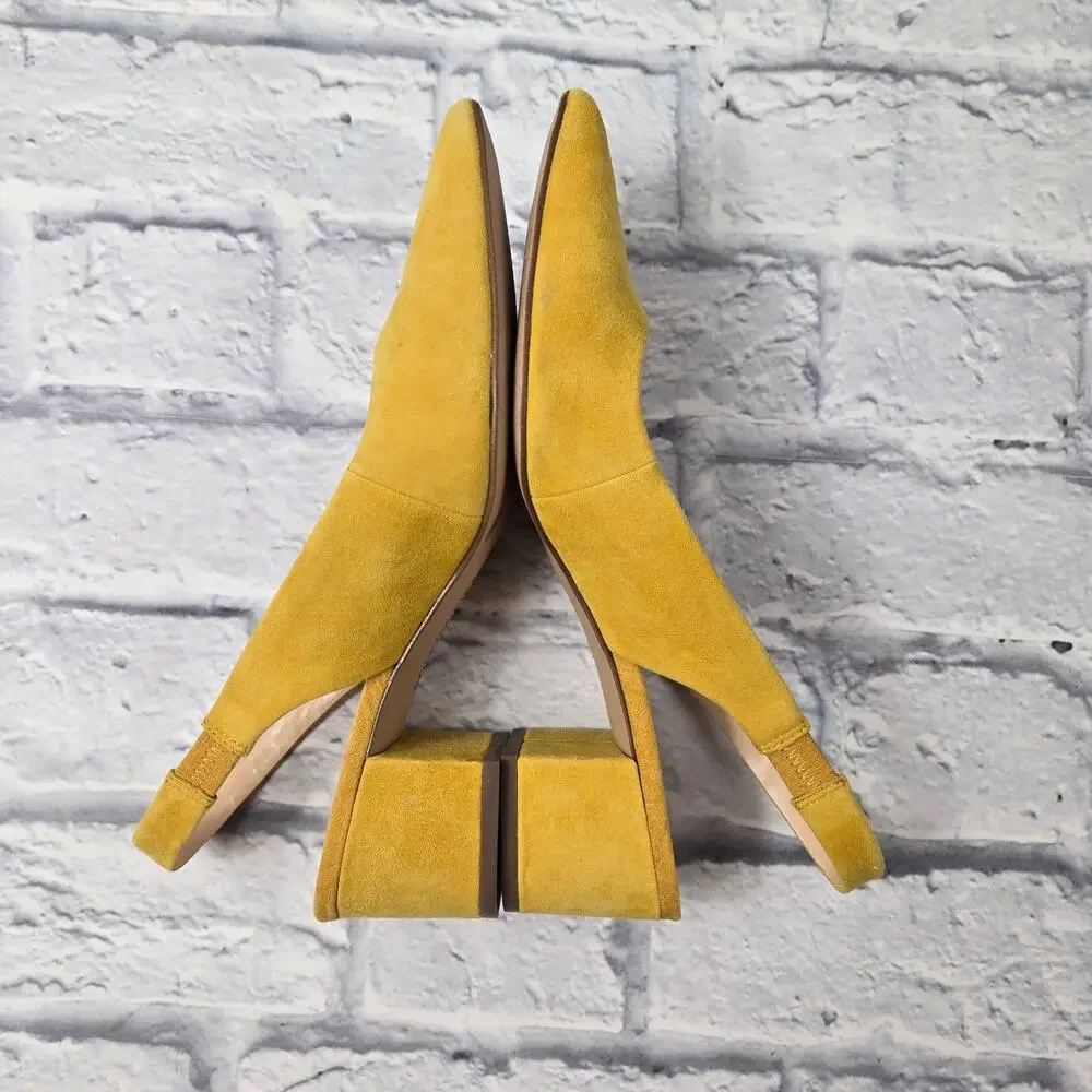 Sole Society Slingback Keilinah Pumps Mustard Suede Covered Heel size 8.5M - Picture 3 of 14